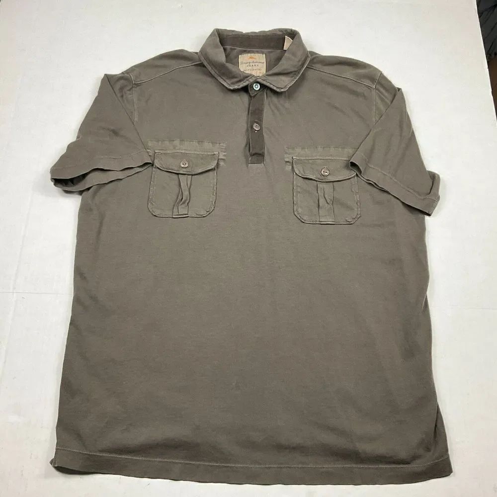 Tommy Bahama Mens Cotton Polo Shirt Brown Short Sleeve Pockets Collar Top LARGE